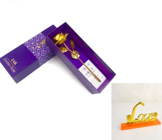 24K Luminous Color Gold Rose Flower Set (Option: Gold purple gift with base)