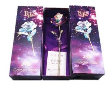 24K Luminous Color Gold Rose Flower Set (Option: No base no light)