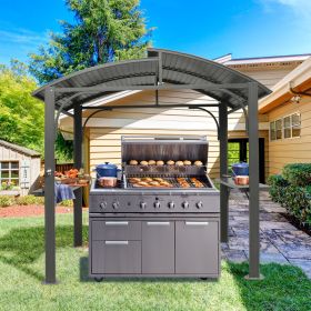 8x5FT Arc Roof, Grill Canopy for Outdoor Grill w/Double Galvanized Steel Roof and 2 Side Shelves, BBQ Gazebo Grill Tent for Patio Garden Backyard (Color: as Pic)