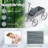 Wooden Wagon Plant Bed with Metal Wheels for Garden Yard Patio