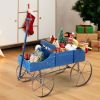 Wooden Wagon Plant Bed with Metal Wheels for Garden Yard Patio