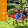 Wooden Wagon Plant Bed with Metal Wheels for Garden Yard Patio